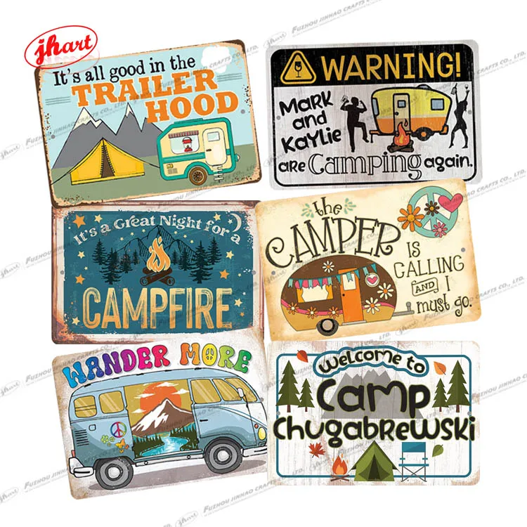 20X30CM Vintage Happy Camps Metal Sign Camping Zone Metal Wall Poster Camping Rules Tin Sign Metal Campfire Plaque