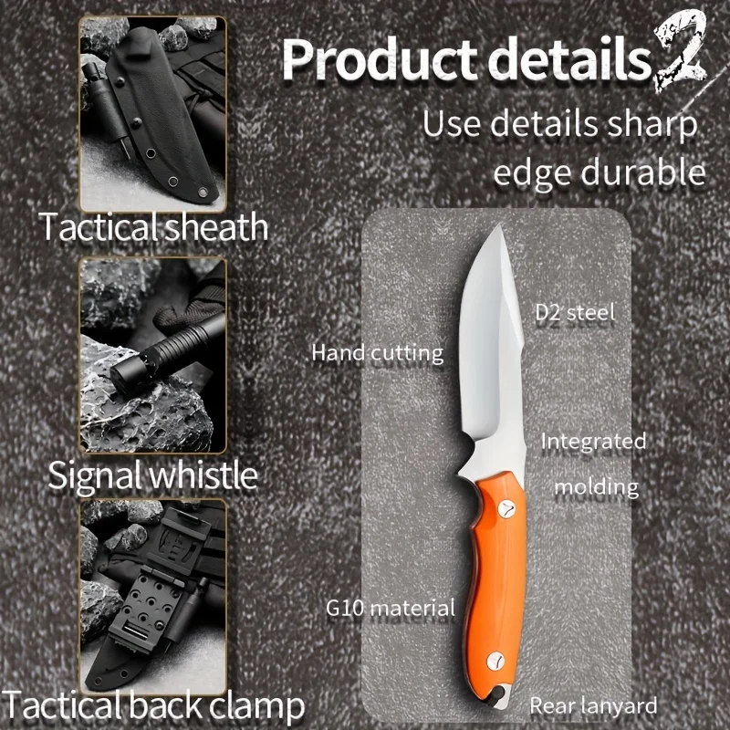 Steel Fixed Blade Hunting Knife High Hardness Stainless Steel Outdoor Survival Knife with G10 Handle for Hiking and Rescue