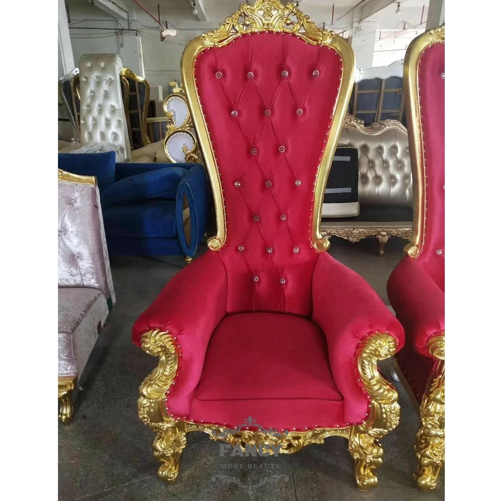 Maroon Dark Red Italian Throne Chains High Back Chair Event Genuine Leather Leisure Luxury Wedding King And Queen Chairs