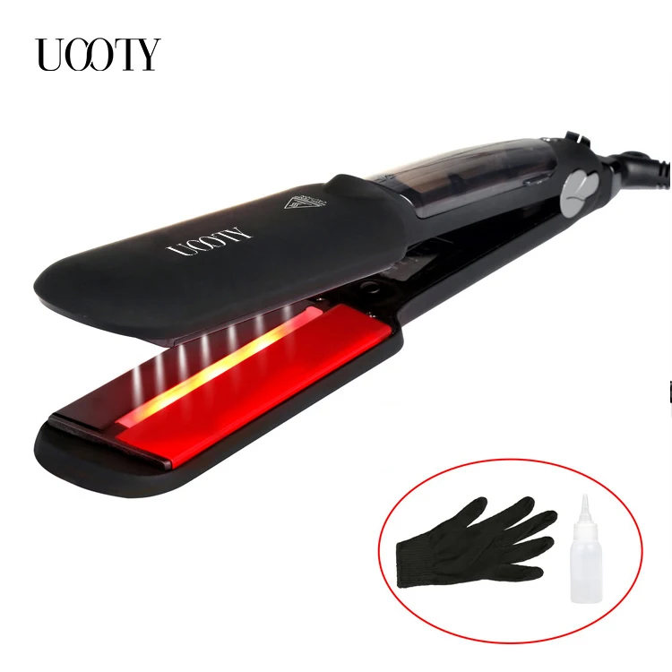 UOOTY steam hair iron 2 inch Titanium plate flat iron 450 degree infrared ionic steam hair straightener