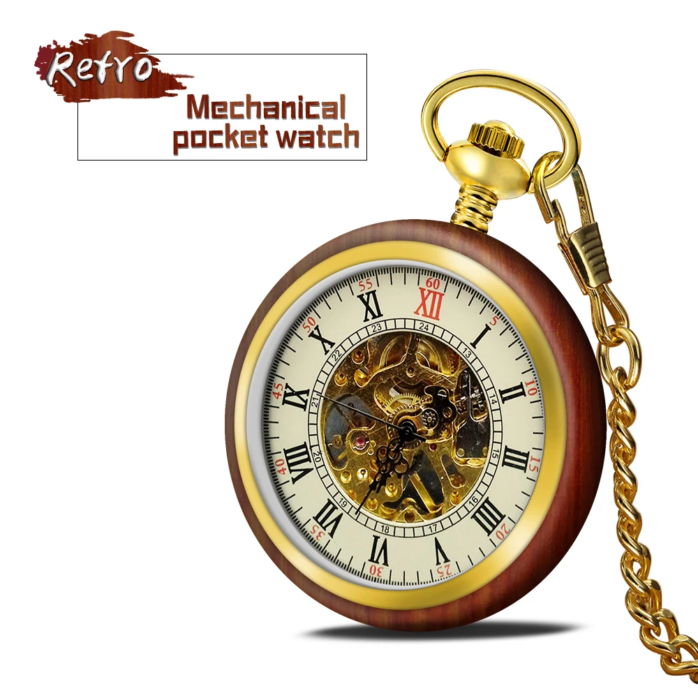 Handmade Antique Vintage Pocket Watch Custom Bronze Quartz Walnut Wooden Pocket Watch