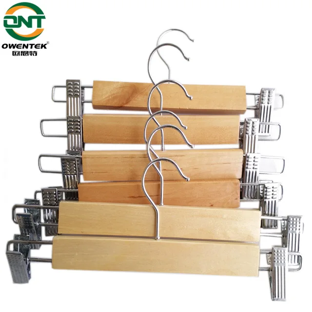Wholesale Pant Hangers Bottom Hangers with Adjustable Clips Custom Logo Wooden Trousers Hanger