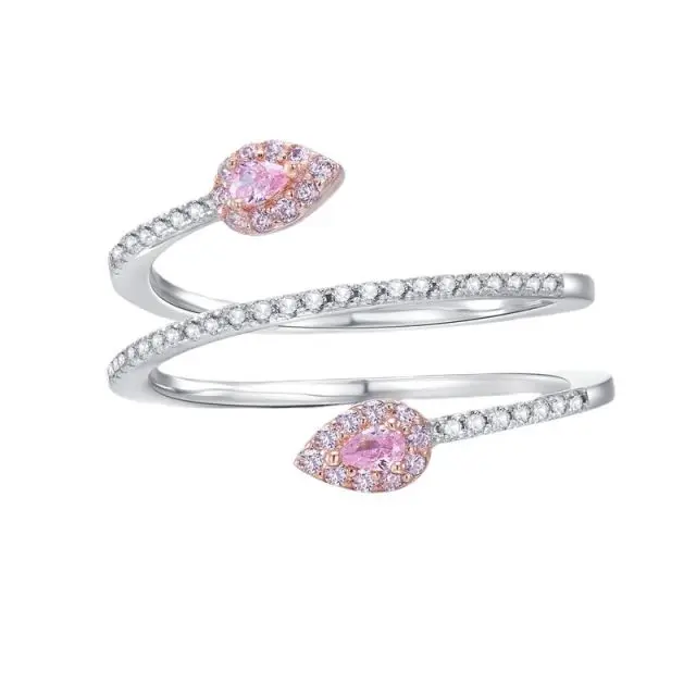 925 Sterling Silver Twisted Snakes Like Simulated Pear-Shaped Cubic Zirconia CZ Adjustable Ring