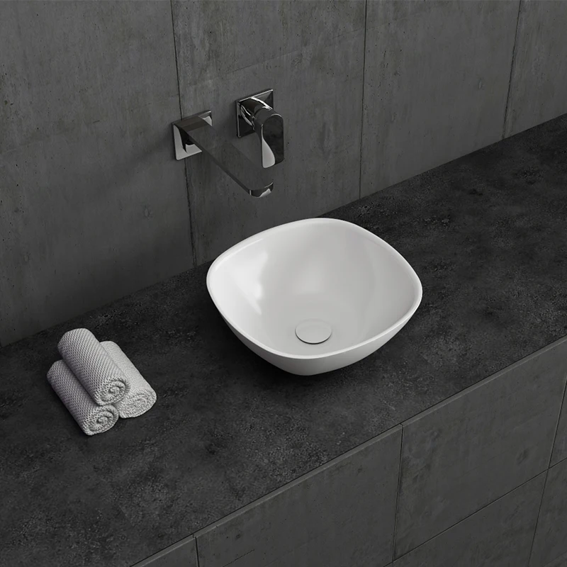 Bathroom Artificial Stone Matte White Deck Mounted Wash Basin