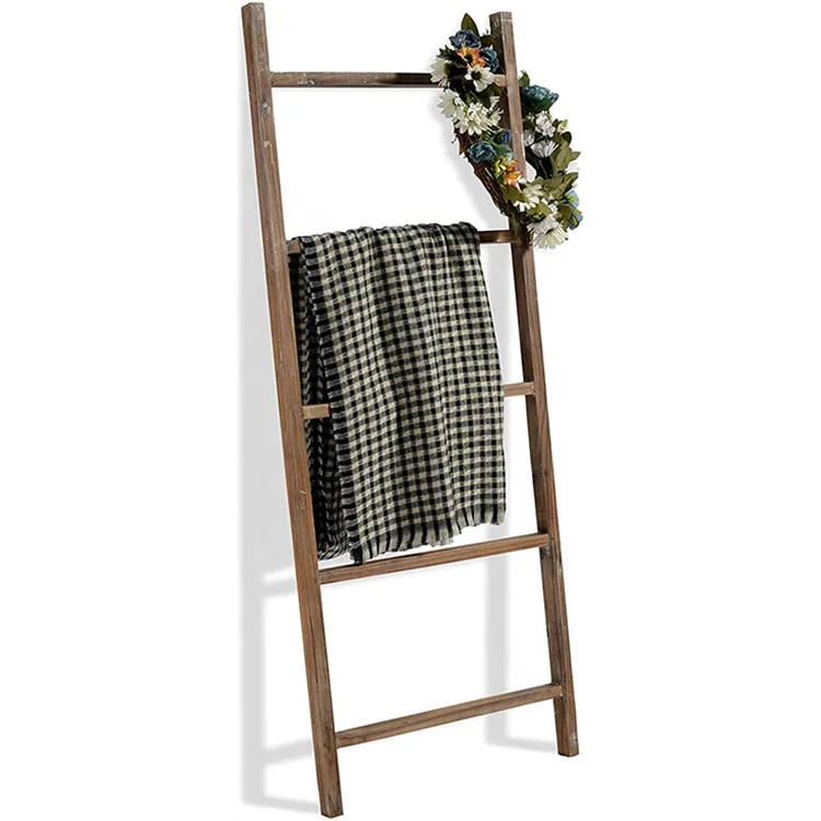 ARTMADE Wood Blanket Ladder Wall-Leaning Non-Folding Blanket Ladder Rustic Farmhouse Wooden Ladder Decor Shelf