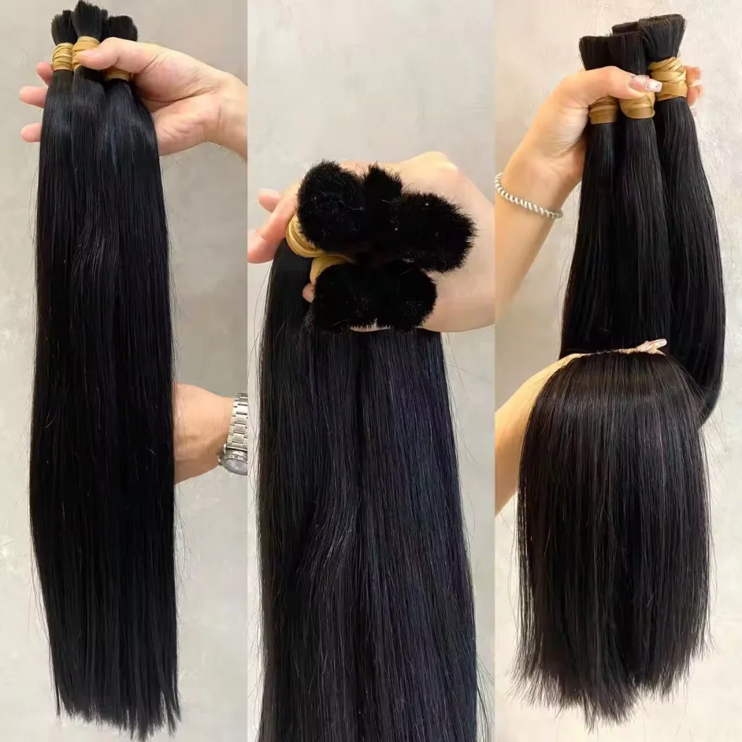 Bulk Hair - Luxurious Bone Straight Hair Extensions, Jet Black Color, Silky Smooth Texture, Perfect for Hairstyles
