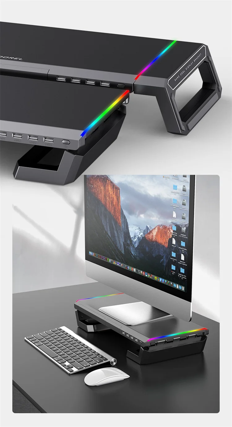 Лидер продаж на amazon, подставка для монитора RGB, подставка для монитора компьютера с дополнительным выдвижным ящиком и держателем для телефона