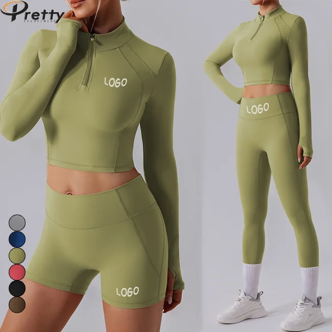 New 3PCS Yoga Set Lulu Gym Fitness Womens Clothing Quick Dry Long Sleeve Yoga Tops Hip Lift Yoga Leggings For Women Sportswear