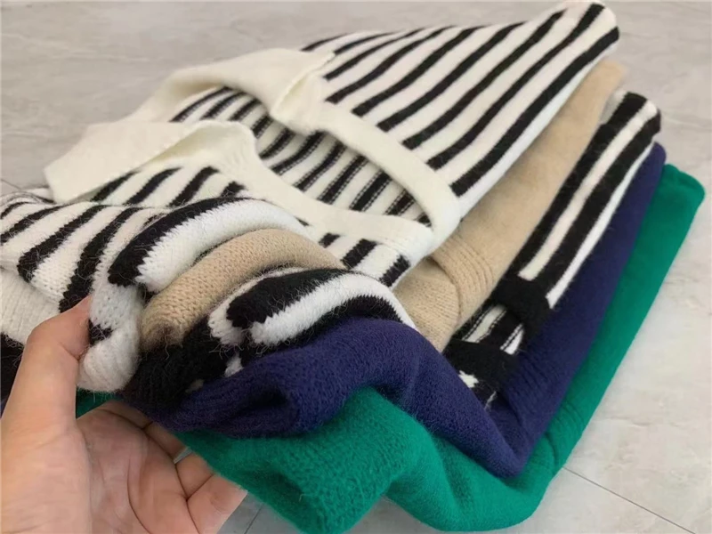 Spring Autumn Women Sweaters Pullovers Striped Sleeveless Knitted POLO Collar Wild Short Vests