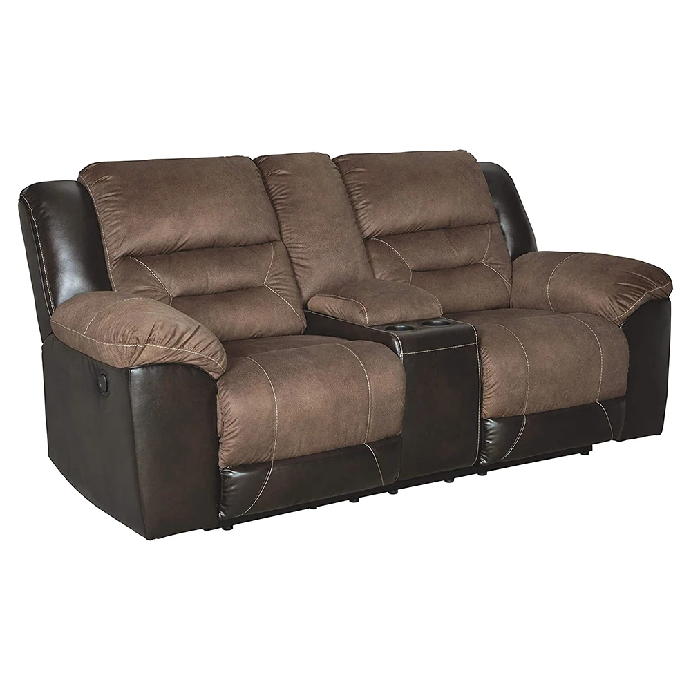 Faux Leather Manual Double Reclining Loveseat Brown 2 Seats Cinema Recliner Sofa