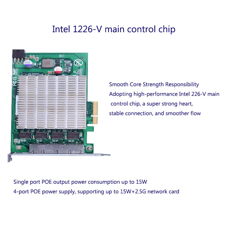 Расширение сетевой карты PCIe на 4-портовый чип I226 с блоком питания POE для получения визуальных данных