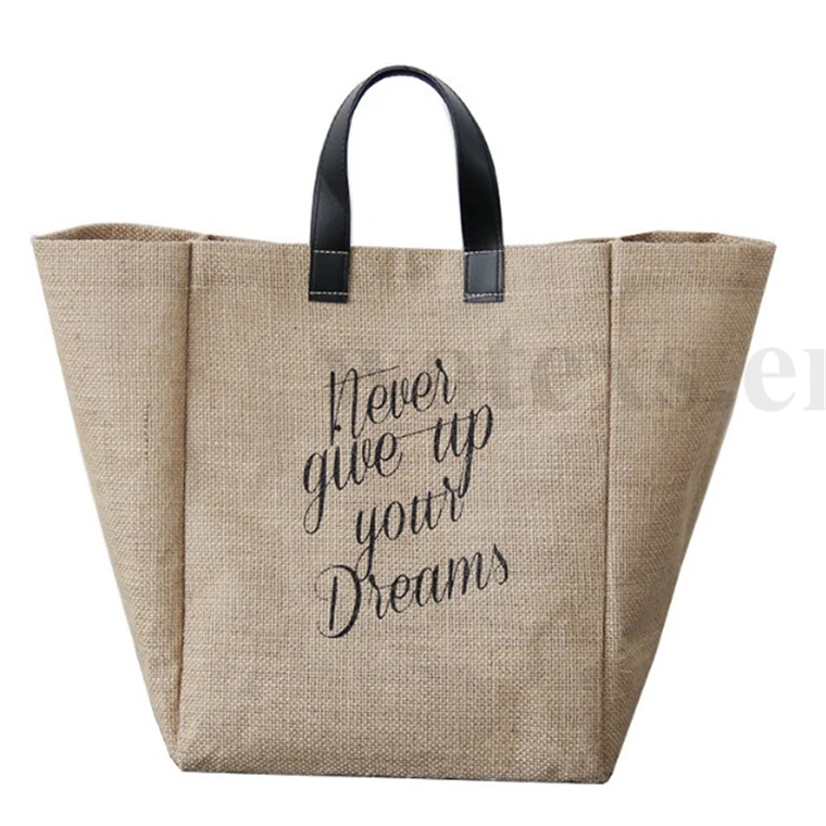 BJ0062 Wholesale Fashion Women Beach Tote Bag BurlapTote Bag leather handles jute tote