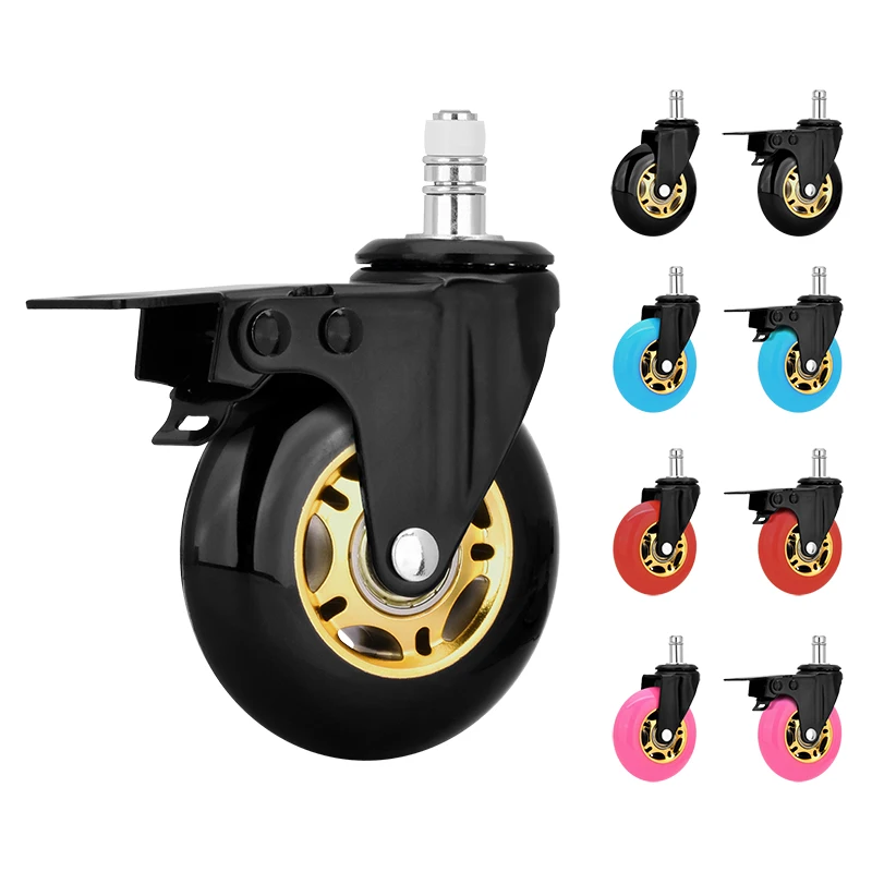 Universal Industrial Furniture Medical Heavy Duty Swivel Wheel 3 Inch PU Office Chair Caster Wheel with Dual Brake Double Ball