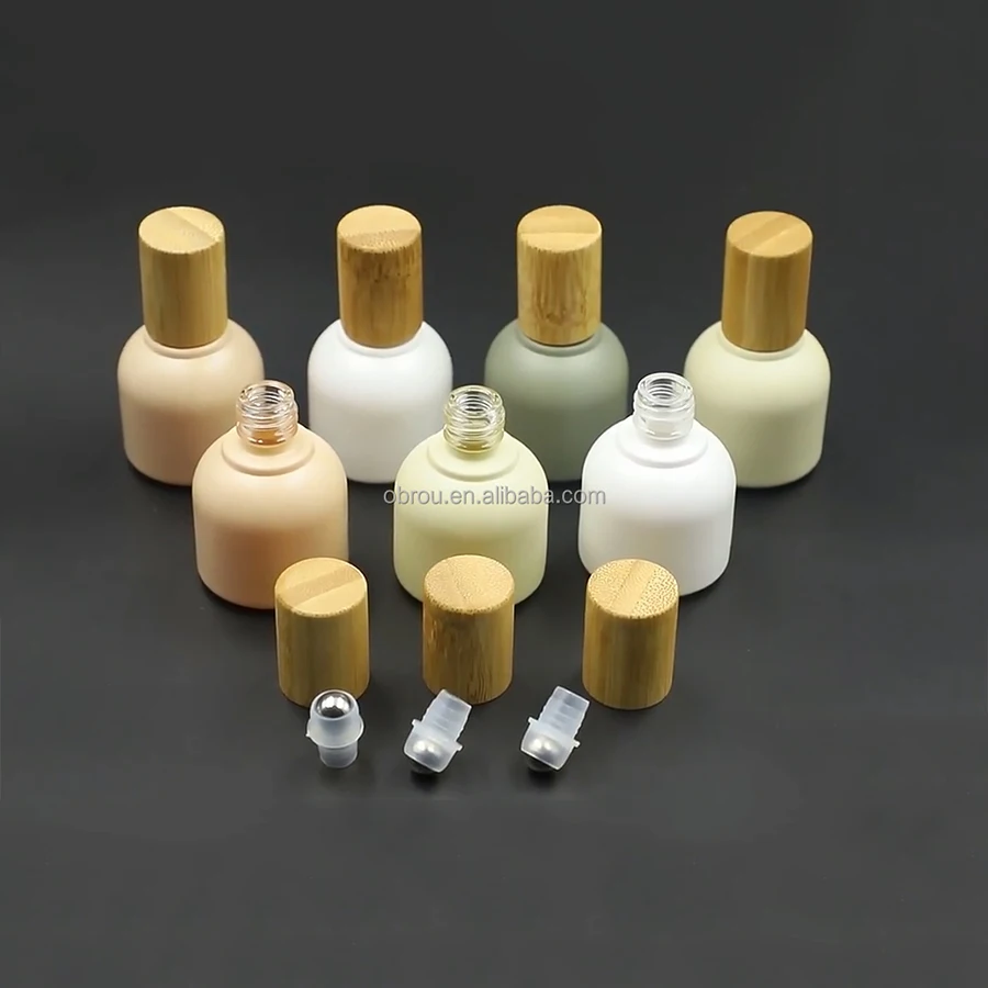Luxury bamboo cap type 10 ml essential oil roller pink bottle perfume oil roller bottle roll on bottles 10ml