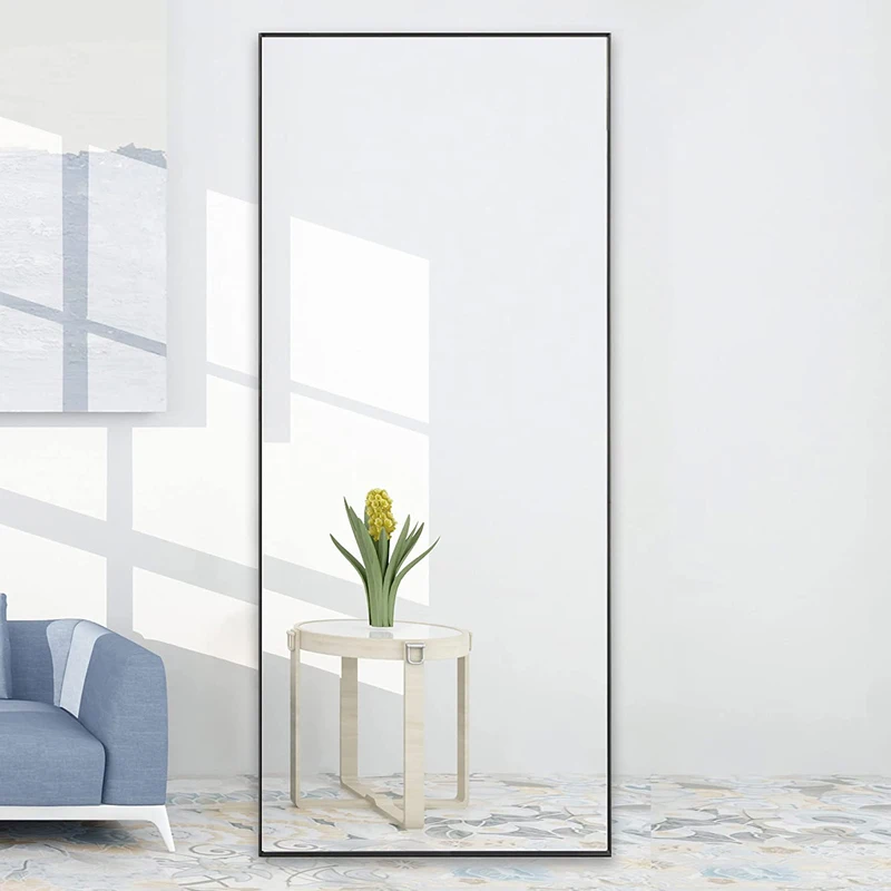 Wall Mount 55x165cm Rectangular Black Frame Mirror for Bathroom-Vertical&Horizontal Hang Ideal for Bedroom-Bathroom-Living Room