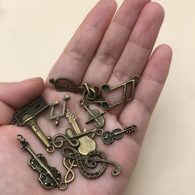 Винтажные подвески из бронзы и серебра подвеска в виде музыкальной ноты труба Сакс микрофон гитара Подвески DIY браслет ожерелье аксессуары