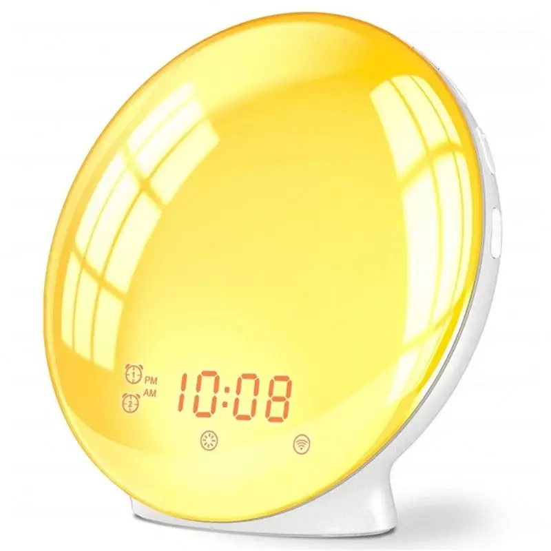 yiwu 7 Color Changing Wake Up Light Alarm Clock with Sunrise Sunset Alarms Simulation Alarm Table Clock