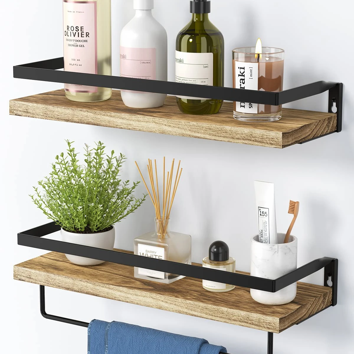 Floating shelf with towel bar for bathroom suitable for bathroom/living room/kitchen/bedroom wall 2-piece set