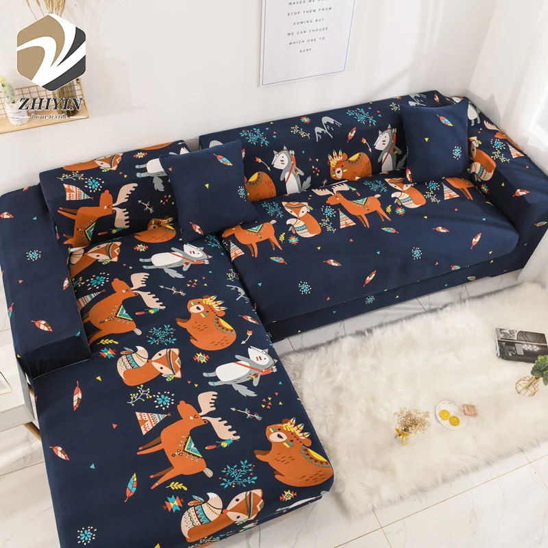 High quality floral design polyester strech double seater full wrapped sofa cover design
