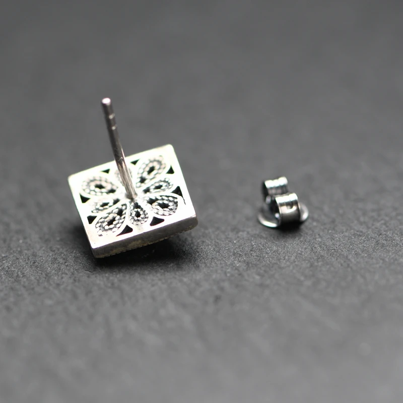 Wholesale real pure S925 sterling silver Chinese Cloisonne fashion Flower jewelry earrings for women Anillos