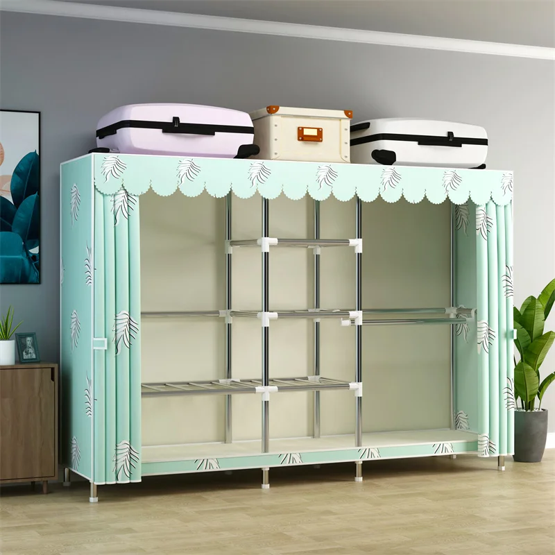 Custom-Made Oversize Wholesale Portable Closet Fabric Metal Pipe Cabinet Armoire Pink Foldable Clothes Closet Bedroom Cupboard