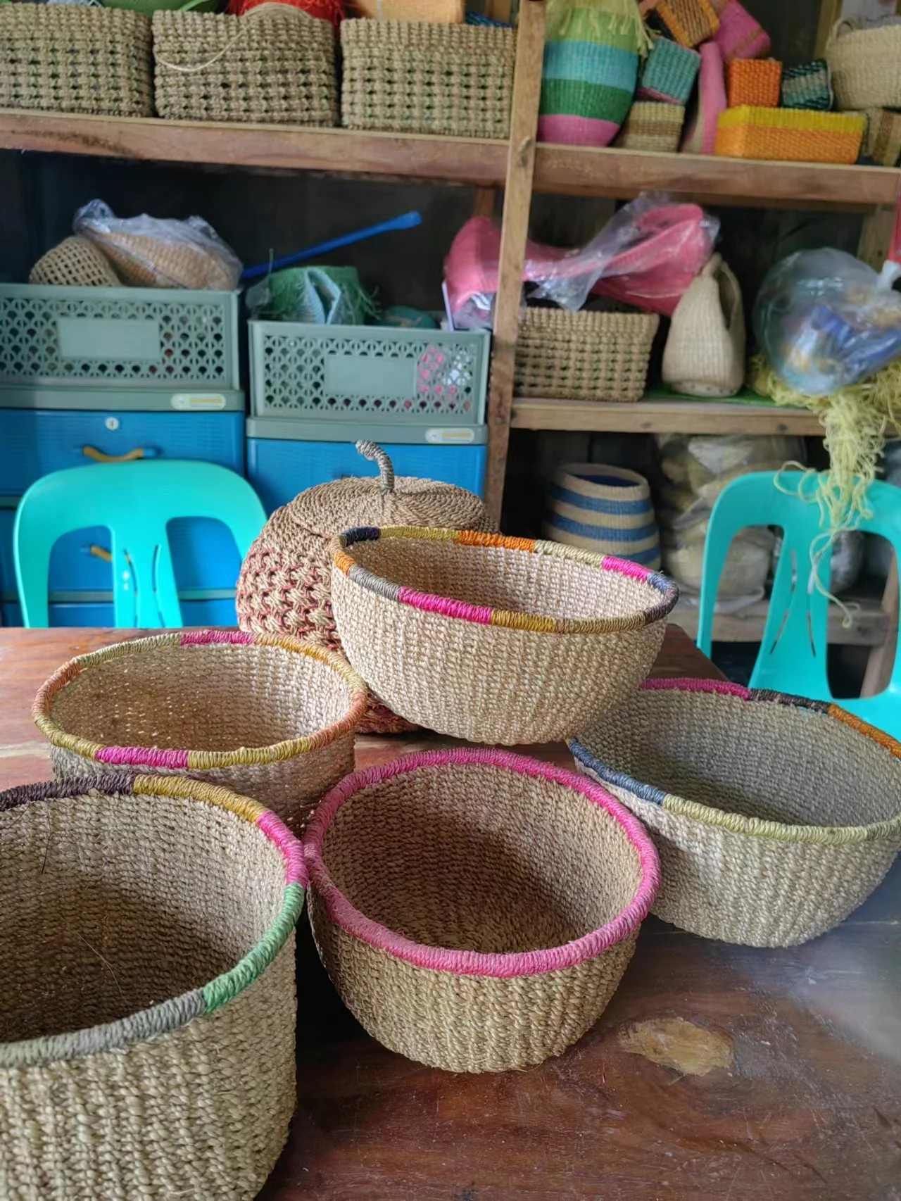 Handwoven Nature Fiber Tote Bag Custom Patterned abaca Raffia  Braided Weaved Basket for Fruit Shopping Fashion Gift