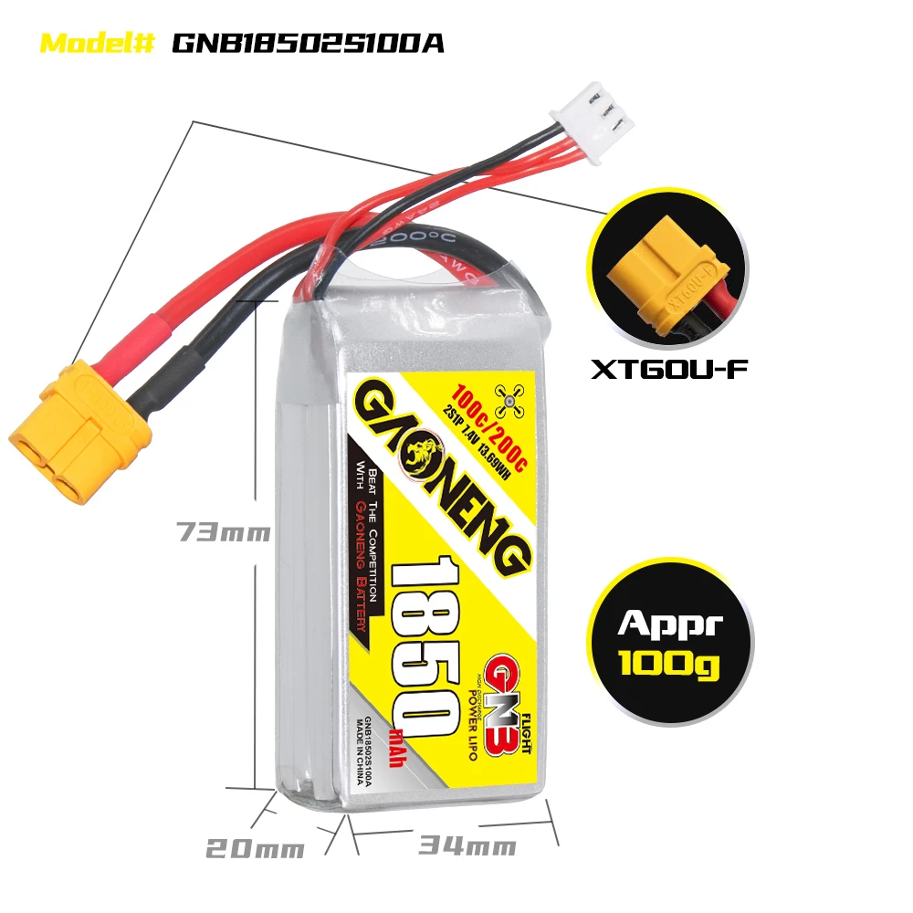 GNB GAONENG 1850mah 2S 7 4 V 100C 200C XT60 RC FPV Дрон LiPo аккумулятор графин