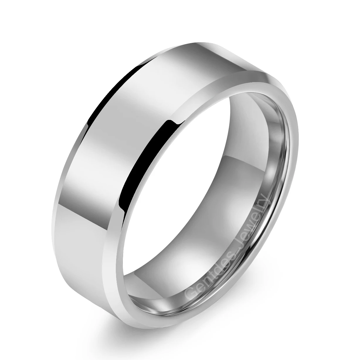 Gentdes Jewelry 8MM Mens PVD Plated Polished Tungsten Ring with Beveled Edge Men Women Wedding Bands Free Name Engraving