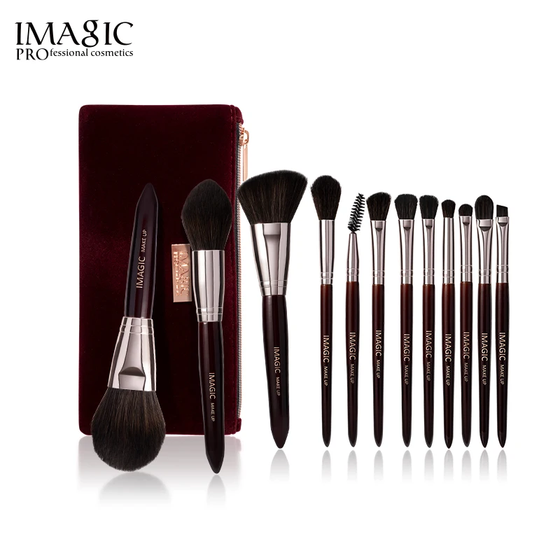 Professional cosmetic 12pcs wine red luxury makeup brush set wood handle private label foundation cosmetic makeup brushes