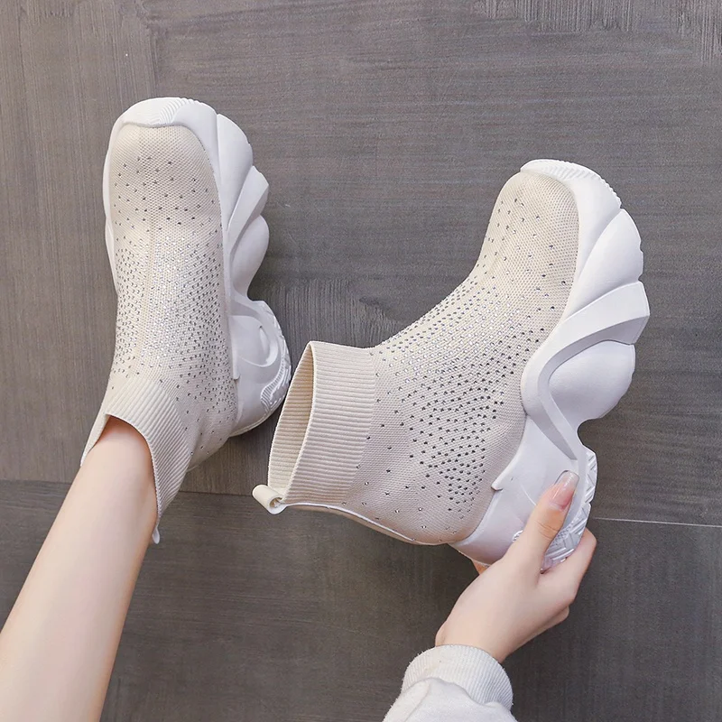 Botas Mujer Plataforma Winter Womens Booties Punk Style White  Bling High Heel Boots Lace Up Wedge Platform Wedge Ankle Boots