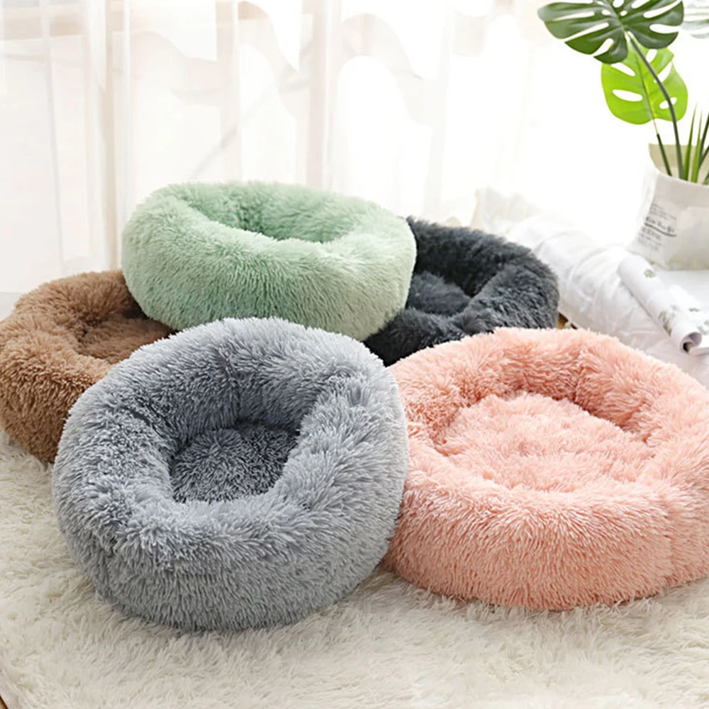 Manufacture Pet Accessories Cat Washable Large Donut Round Plush Sofa dog Luxury Rest improved Sleep Faux Fur Dog Bed
