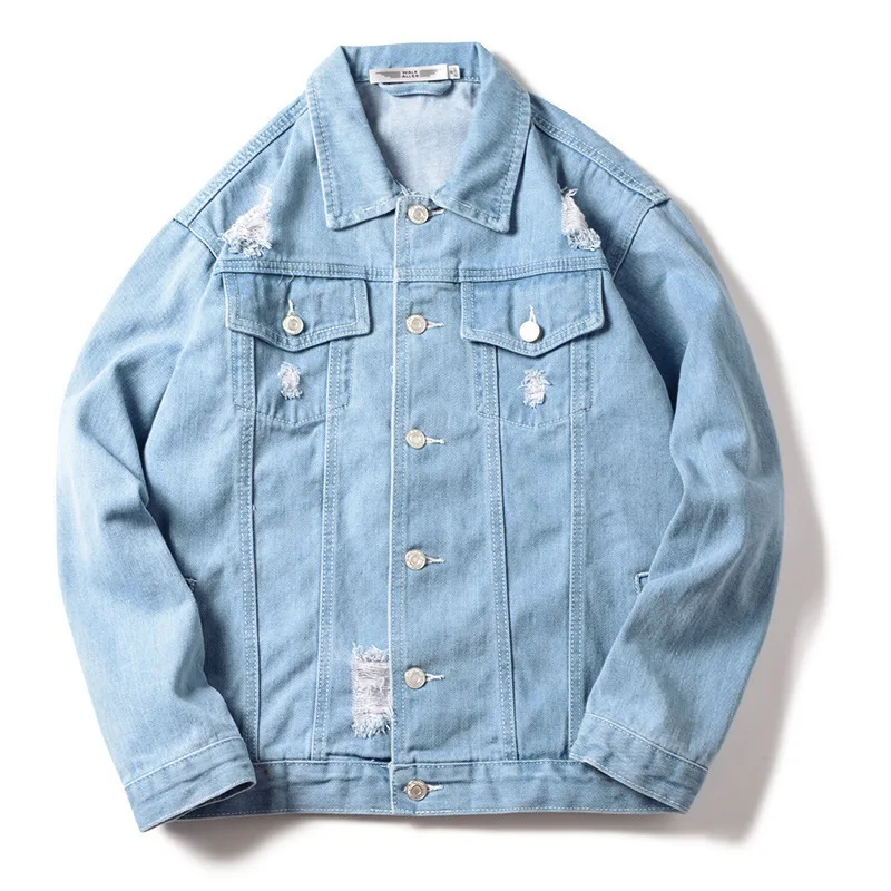 Wholesale Plain Denim Jacket Men Black White Fashion Distressed Denim Jacket Winter