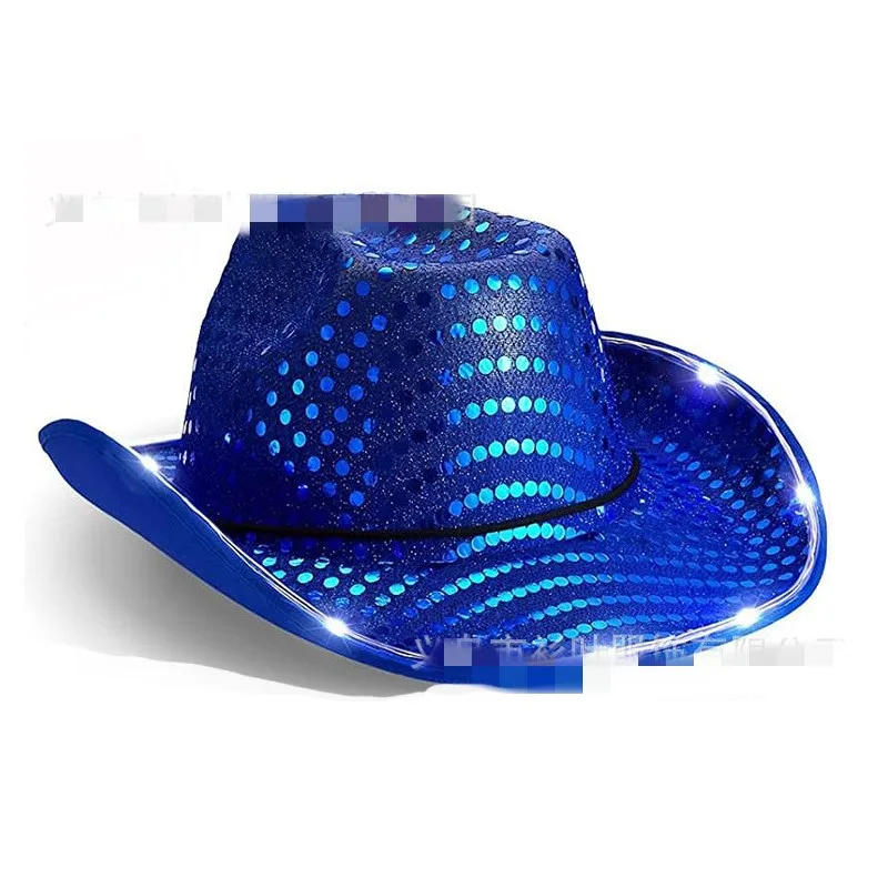 2023 New Fashion Custom Party LED Cowboy Hats Jazz Sequin Light Up Flashing Fedora Hat Supply Party Hat