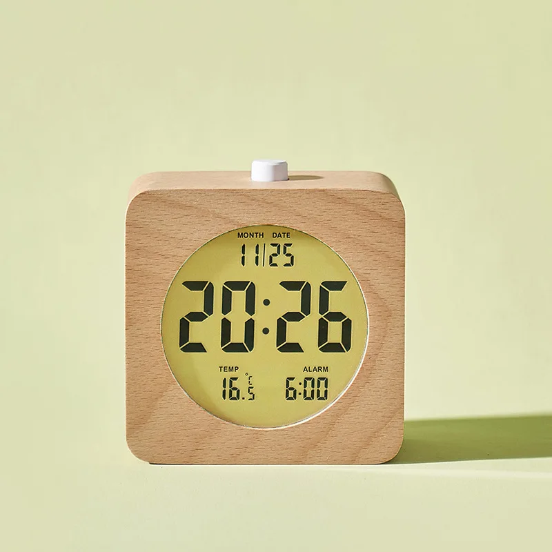 round led temperature display wooden digital table desk alarm clock