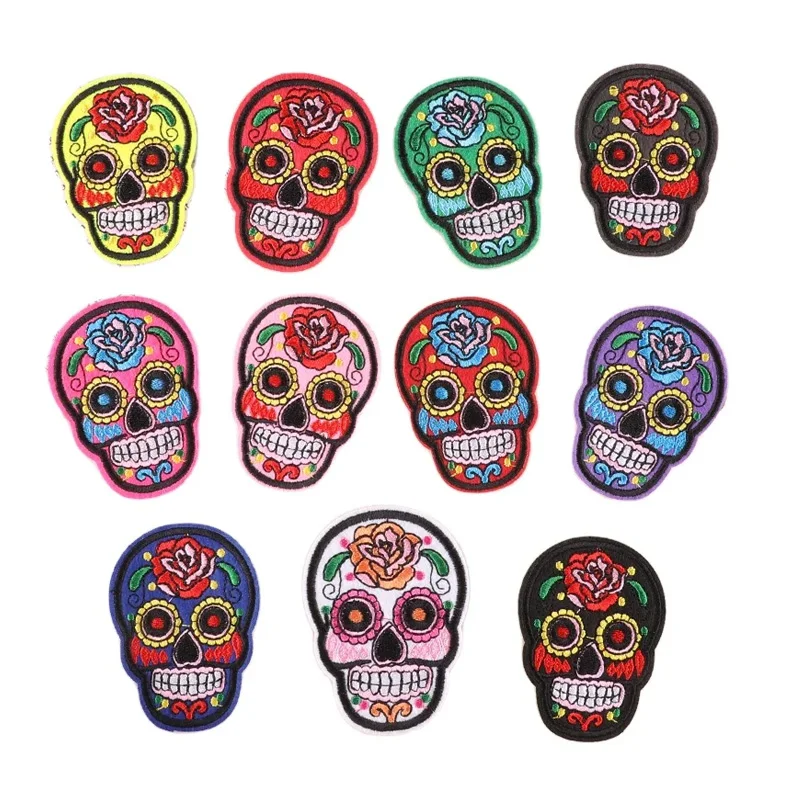 Felt Embroidered Iron on Rose Skull Head Patches for Shoes Hats and Luggage Decoration