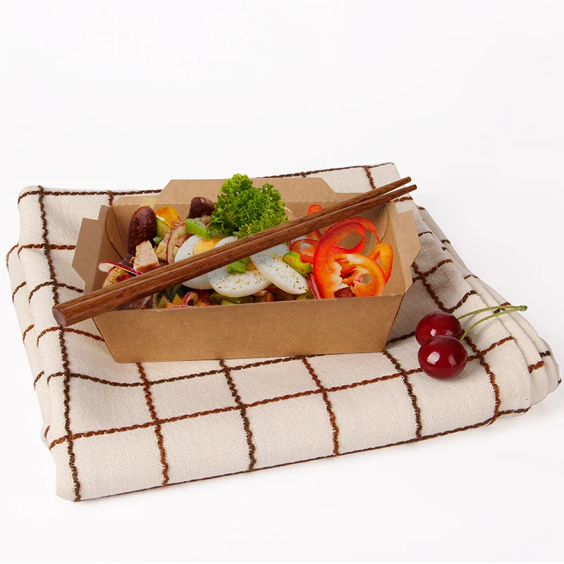 Disposable recycle  kraft paper  food lunch packaging box with compartment Anti-fog PET Lid /Salad  takeaway pack boxes