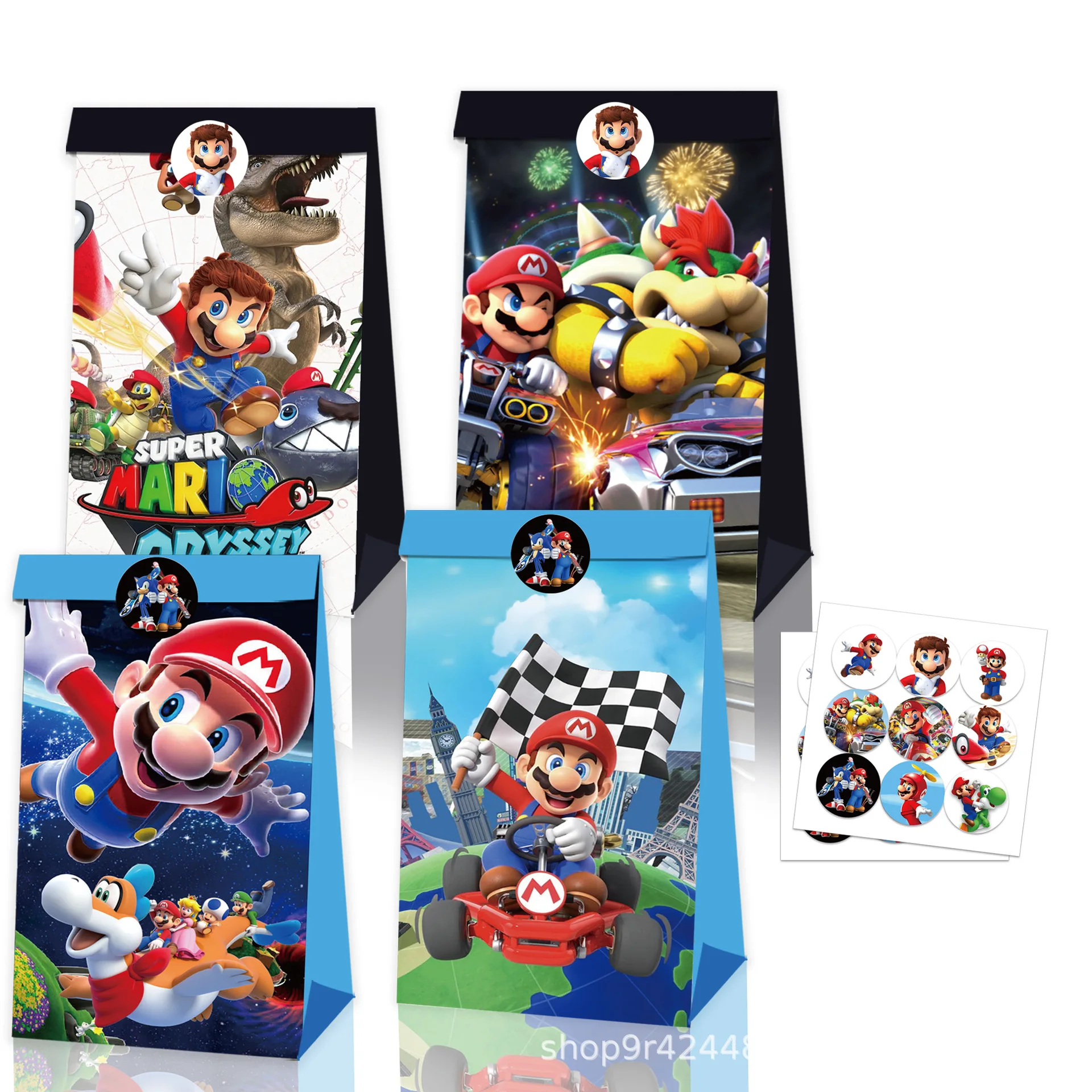 2023 Mario Candy Bag Toad Luigi Handbag 12pcs bags+18 stickers Mario START GAME OVER Sets Kraft Paper Gift Bag For Kids