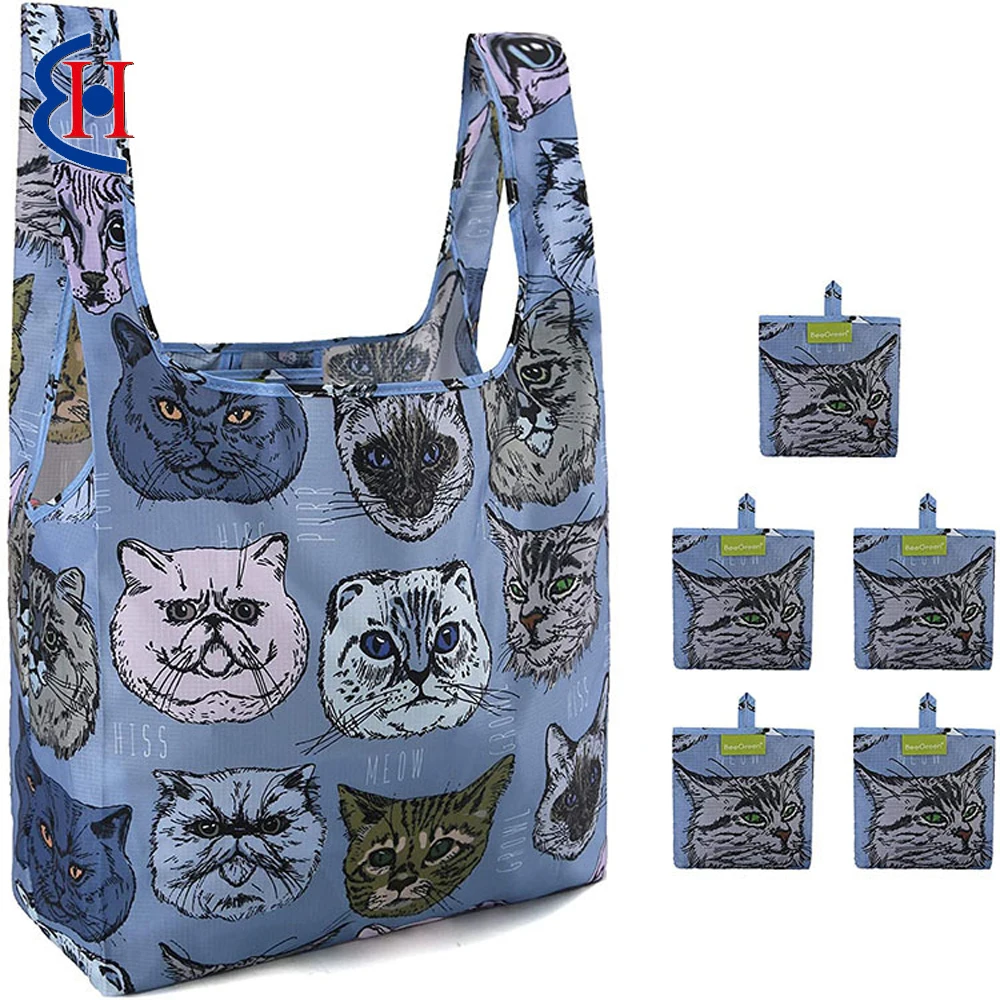 hot sale foldable reusable shopping market polyester shopping bags with matching pouch