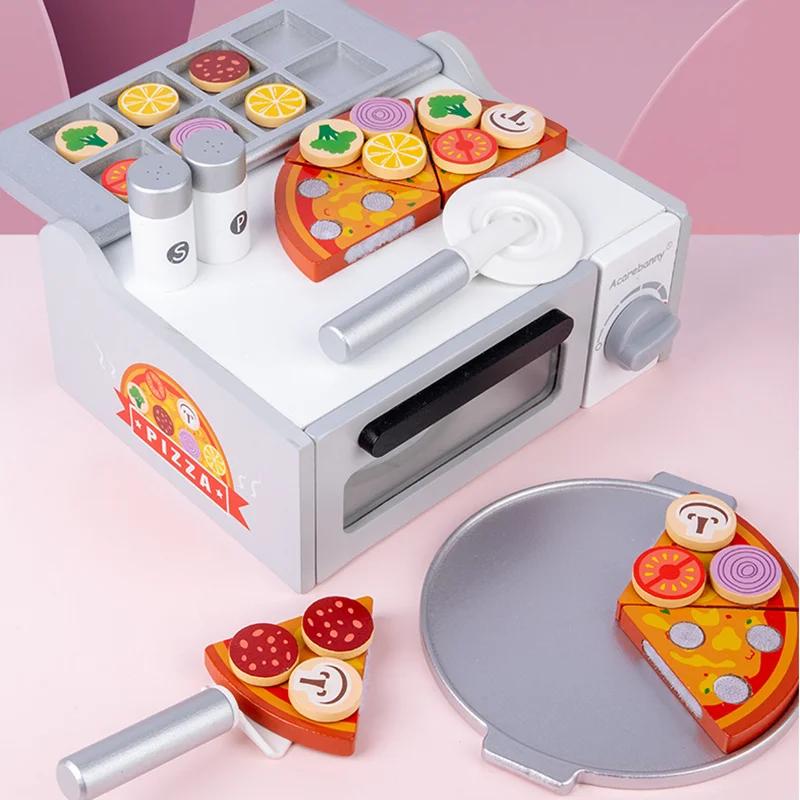 MUMONI top seller happy kitchen wooden toys cooking pizza oven toy for kids