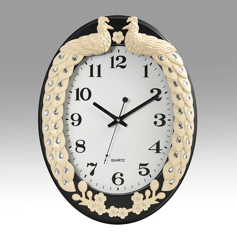Большой Овальный Павлин монтируется в рамке декоративный дизайн Кристалл бриллиант Лебедь Гусь пластиковые настенные часы