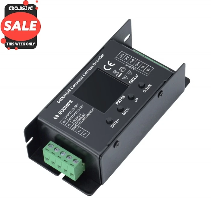 EUCHIPS 4CH CC DMX512 RDM сценическое освещение DMX контроллер постоянного тока декодер 12 В DC вход 150 Вт выходная мощность 24VDC выход