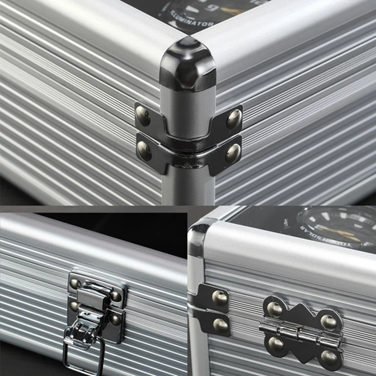  Factory Luxury Silver 5 Slot Aluminum Watch Display Gift Box Wrist Storage Transparent Glass