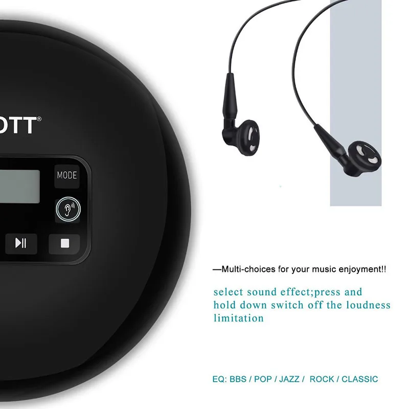 Portable CD Player, HOTT CD611 Personal Compact Disc Player with LCD Display, Electronic Skip Protection Anti-Shock Function