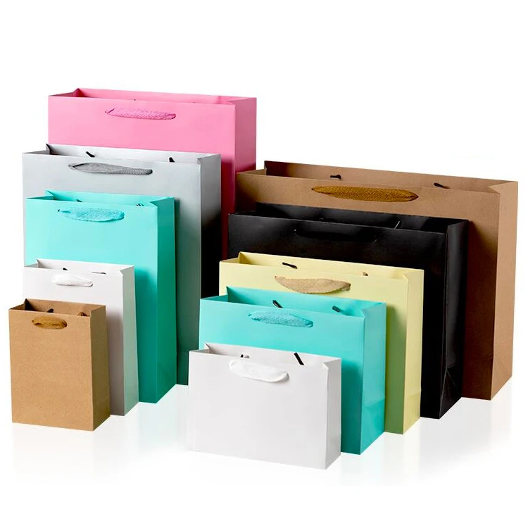 
Customizable candy jewelry colored kraft paper gift shopper bag for shoes with twine handles in stock 