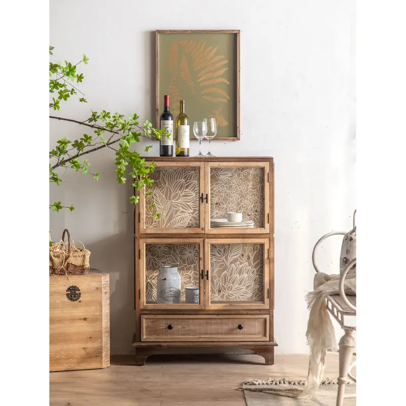 American Style Wood Vintage Retro Furniture Manufacturer Living Room Wooden Display Wine Cabinet