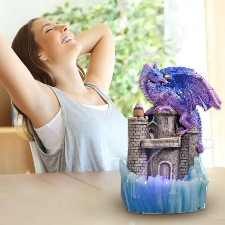 
LED resin craftsmanship exquisite gift packaging dragon backflow incense burner castle to send 10 backflow incense cones 