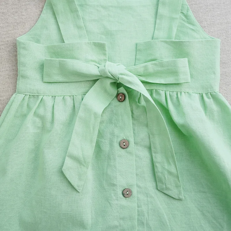 2022 Summer Cotton Linen Kids Girl Dress Sleeveless Children Midi Dress Toddler Baby Clothing