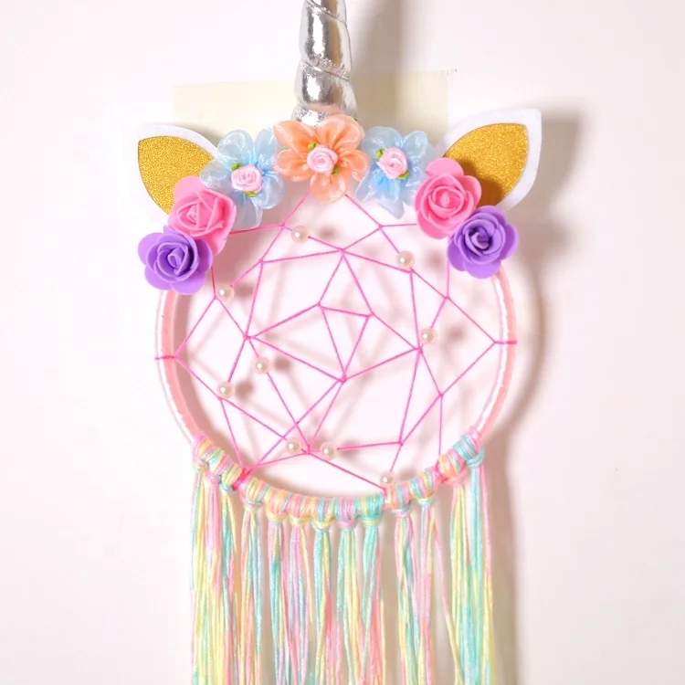 Настенное Радужное украшение Ins, колокольчик ветра, цветок из ткани, мультяшный кулон, детская игрушка, Ловец снов в виде единорога