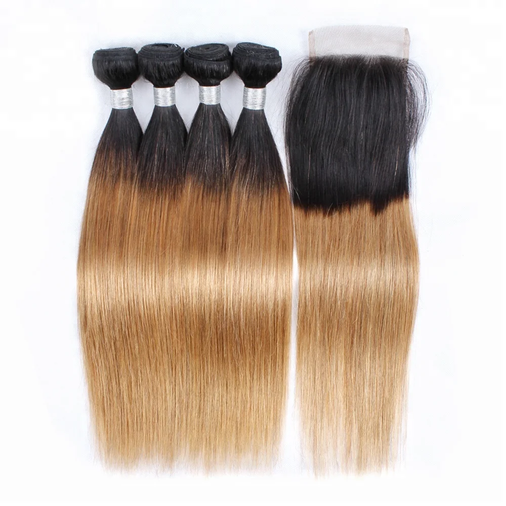 best selling 2 tone hair bundle 1B 27 ombre hair weft silky straight honey blonde virgin Brazilian human hair extension