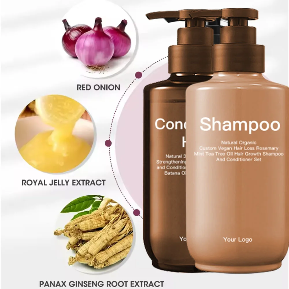 Private Label 100% Natural Herbal Strengthens Anti Hair Fall Loss Onion Shampoo And Conditioner Set
